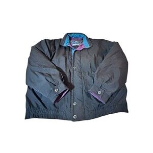 Vtg Members Only Jacket XL Black Purple Bomber Performance Detachable Liner Hood